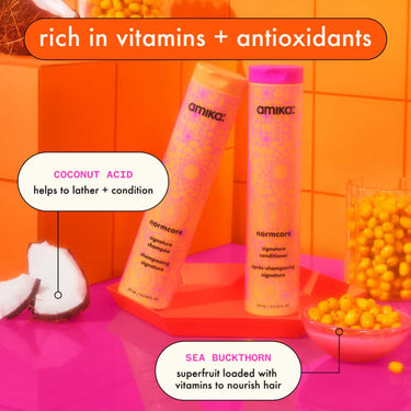 AMIKA Normcore Signature Shampoo and conditioner rich in vitamina and antioxidants