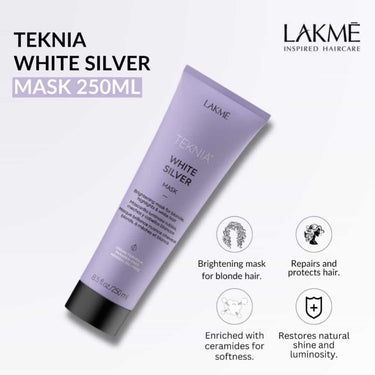LAKME TEKNIA White Silver Mask Brightening mask for blonde hair, Repairs and protects hair, Enriched with ceramides for softness, Restores natural shine and luminosity