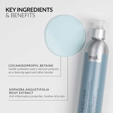 MUK Head muk Dandruff Control Shampoo 300ml Soothe your scalp and say goodbye to flakes. Key ingredients and benefits