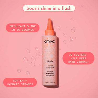 AMIKA Flash Instant Shine Mask boosts shine in 60 seconds, uv filter, soften and hydrate