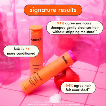 AMIKA Normcore Signature Shampoo and conditioner results, gently cleanses hair without stripping moisture, more conditioned, feels nourished