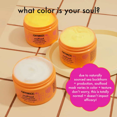 AMIKA Soulfood Nourishing Mask due to naturally sourced sea buckthorn + production, soulfood mask varies in color + texture. don't worry, this is totally normal + doesn't impact efficacy!