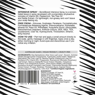 BONDI BOOST Intensive Growth Spray back of bottle