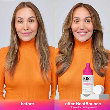 Before and after results using K18 HeatBounce Conditioning Heat Protectant 118ml