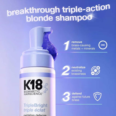 Benefits of K18 TripleBright Oxidation Defense Purple Shampoo, remove brass, neutralize, defend