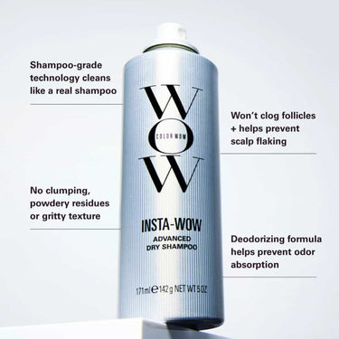 COLOR WOW Insta-Wow Dry Shampoo 171ml Shampoo-grade technology cleans like a real shampoo, Won't clog follicles + helps prevent scalp flaking, No clumping, powdery residues or gritty texture