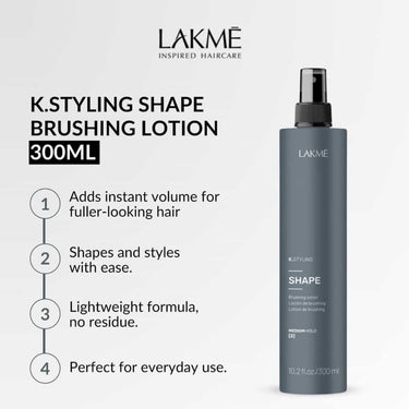 LAKME K.Styling Shape Brushing Lotion, A brushing lotion meticulously crafted to provide volume and the perfect shape for fine hair