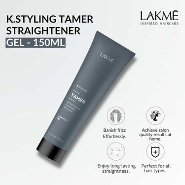 LAKME K.Styling Tamer Straightener Gel An exceptional long-lasting temporary straightening gel designed to tame frizz, catering to those with unruly hair