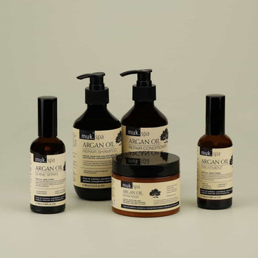 MUK Spa Argan Oil Repair Shampoo is a high-performance, colour-safe shampoo enriched with pure Moroccan Argan Oil, plant-based proteins and natural extracts