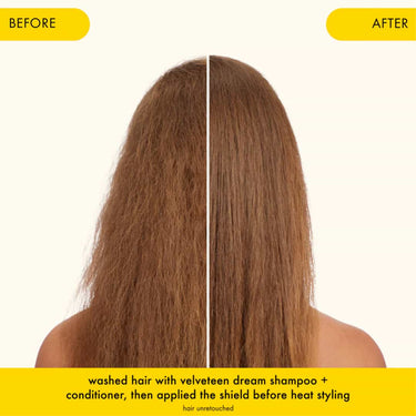 washed hair with velveteen dream shampoo + conditioner, then applied the shield before heat styling before and after results